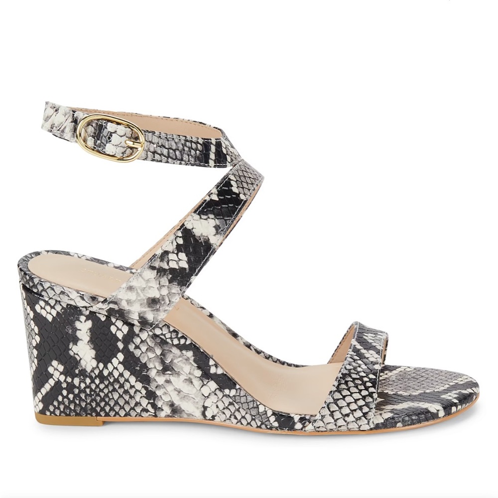 STUART WEITZMAN 75MM Snakeskin Embossed Leather Wedge Sandals Size 8